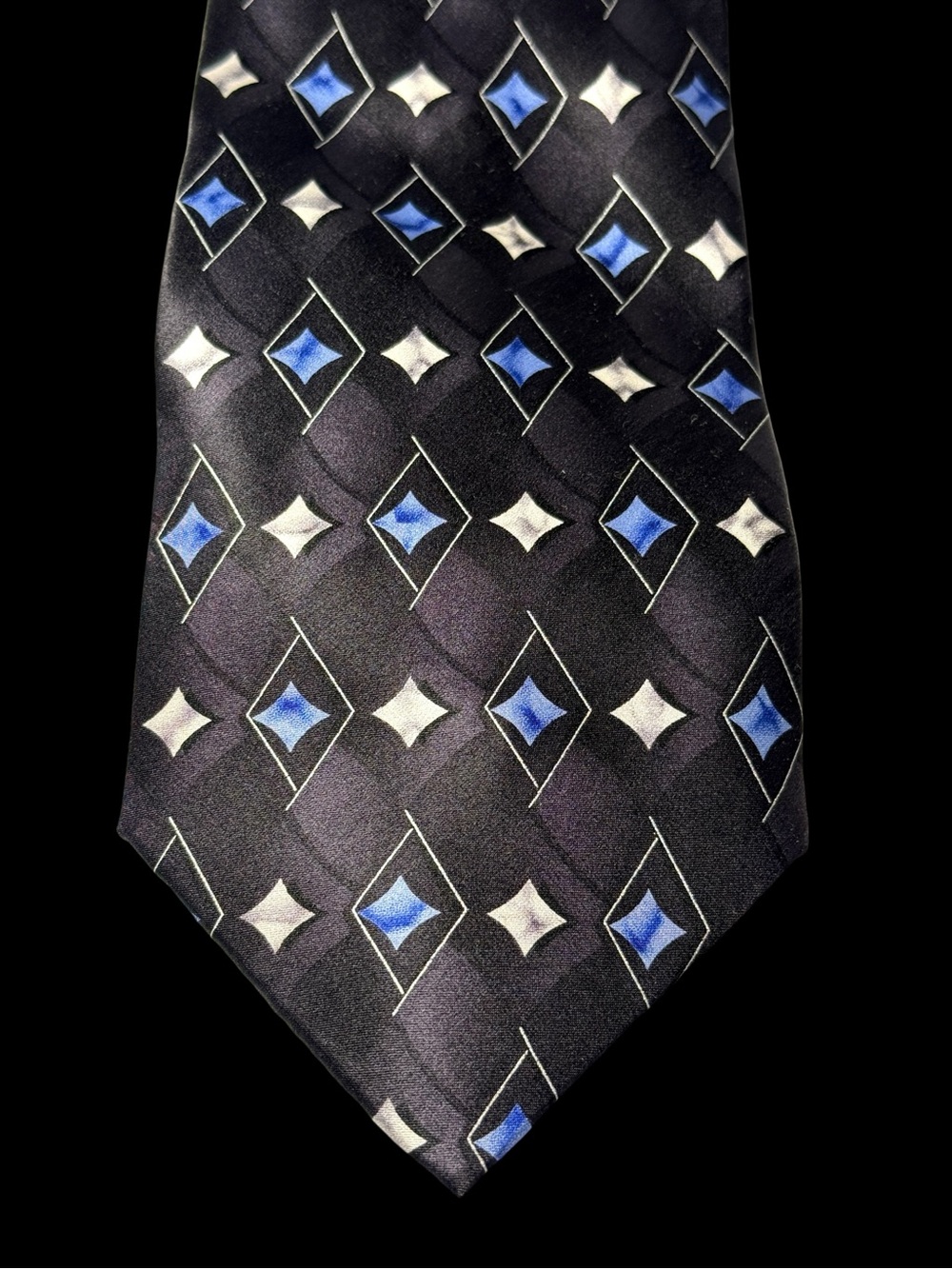 Mazzoni Men's Black Tie with Blue and White Geometric Pattern